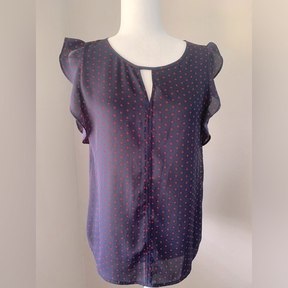 Banana Republic Tops - Banana Republic Navy Blouse with Red Polka Dots